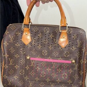 Louis Vuitton Monogram Brown Satchel with Pink Accents